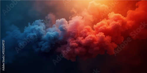 Abstract background of fire and smoke against a beautiful blue sky with white clouds, evoking a sense of light and environmental pollution