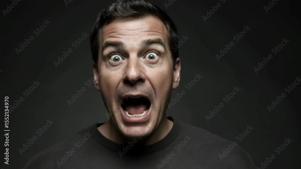 Man expressing shock, surprise, and calm with dramatic facial expressions