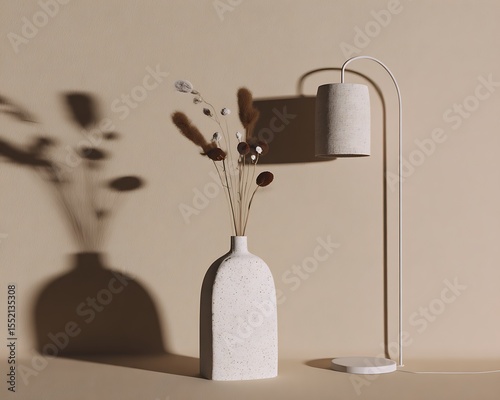 Vase, lamp, shadows, earthy tones