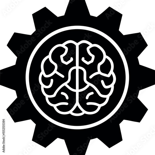 Brain inside gear mechanism machine learning silhouette vector illustration