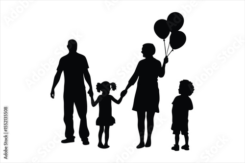 Happy Family Silhouettes Holding Hands - Diverse Parents & Children