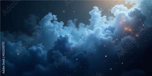 Beautiful fluffy white clouds drift across a bright blue summer sky, showcasing nature's serene atmosphere