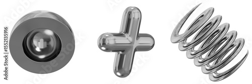 3D Chrome Metallic Abstract Shape Objects, 3d rendering steel gradient shape design element, futuristic, shiny design
