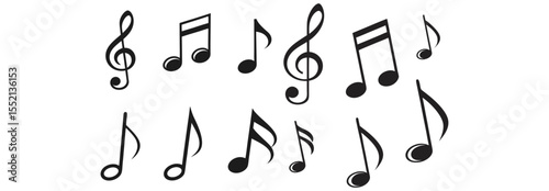 Music notes icon set isolated on transparent background. Music notes symbol png vector eps file.
