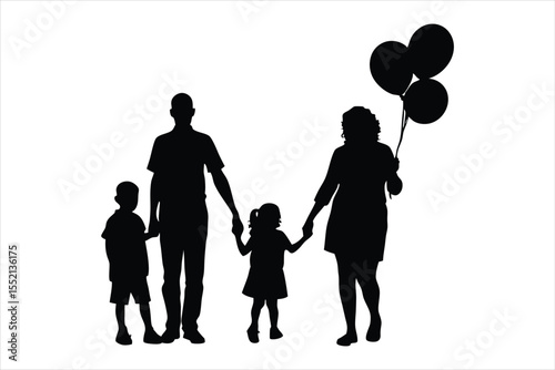 Happy Family Silhouettes Holding Hands - Diverse Parents & Children