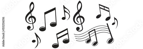 Music notes icon set isolated on transparent background. Music notes symbol png vector eps file.
