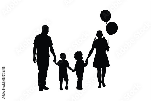 Happy Family Silhouettes Holding Hands - Diverse Parents & Children