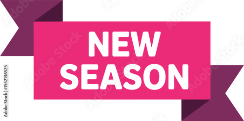 Vibrant Promotional Banner Announcing New Season Arrival with Eye Catching Typography and Ribbon Design Against a White Background