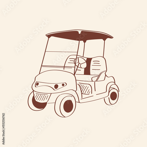Minimalist golf cart illustration in hand-drawn style. Great for infographics, mobile app icons, sports brochures or club presentations.