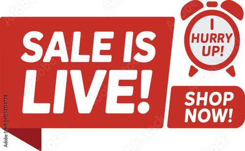 Promotional Sale Advertisement Featuring a Bold Sale is Live Message and Shop Now Button with Urgency Theme