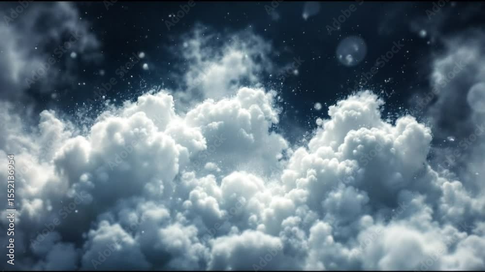 Blue sky with fluffy white clouds, a clear and vast day in nature Bright light explosion with fractal energy patterns and glowing stars illustrates the concept of wave-particle DNA motion