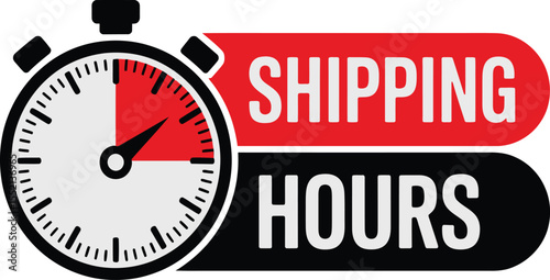 Shipping Hours Advertisement with Stopwatch Graphic Illustration, Delivery Hour Promotional Banner, Online Ordering Service Announcement, Deadline Marketing