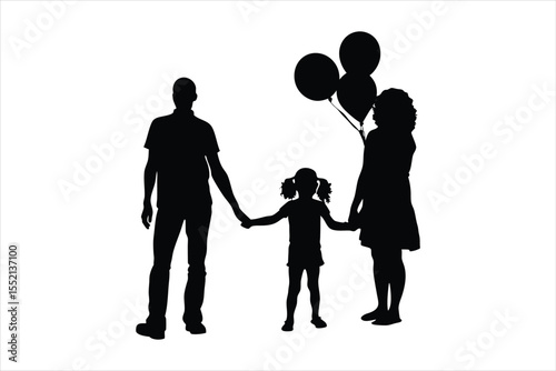 Happy Family Silhouettes Holding Hands - Diverse Parents & Children