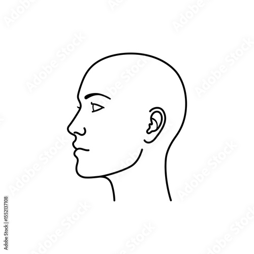 Black line icon of human head side view showing forehead nose lips and chin contours
