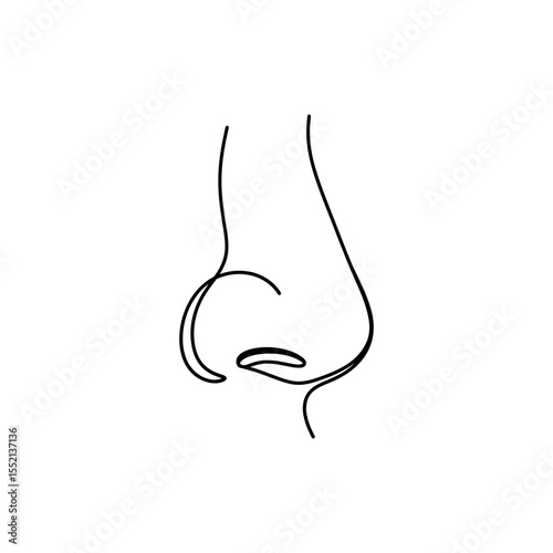 Black line icon of human nose in side view with continuous outline and nasal shape
