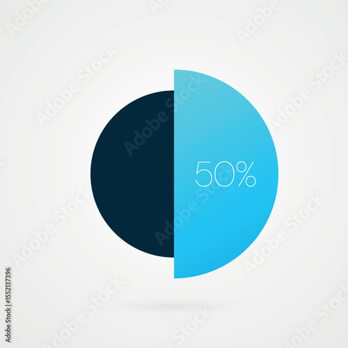 50 percent pie chart. Isolated symbol. Vector gradient element. Infographic sign. Illustration, icon for business, finance, report, web design, download, presentation
