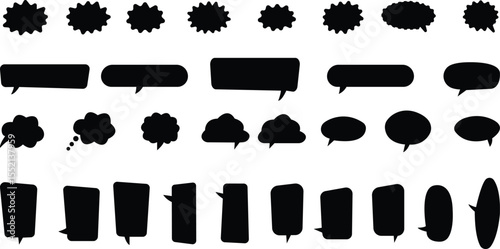 Blank empty speech bubbles chat icon set. Retro colorful special offer design elements, chat emblem, black callout sign collection Isolated on transparent background. Vector illustration for web app.