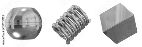 3D Chrome Metallic Abstract Shape Objects, 3d rendering steel gradient shape design element, futuristic, shiny design