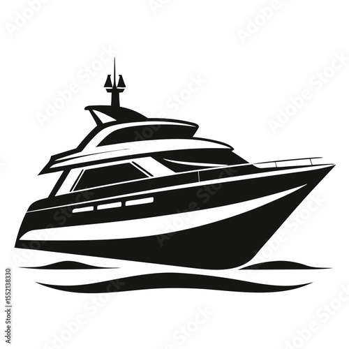 Graphic Illustration of a Yacht on Water, Sleek and Modern Design