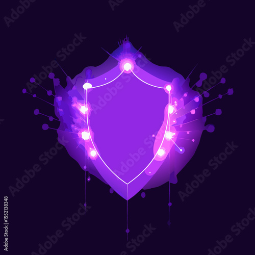 Vibrant Shield Icon with Purple Dots on Dark Background