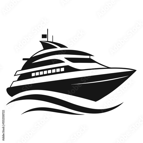 Modern Yacht Silhouette Cruising Over Waves, Nautical Vessel Artwork Illustration