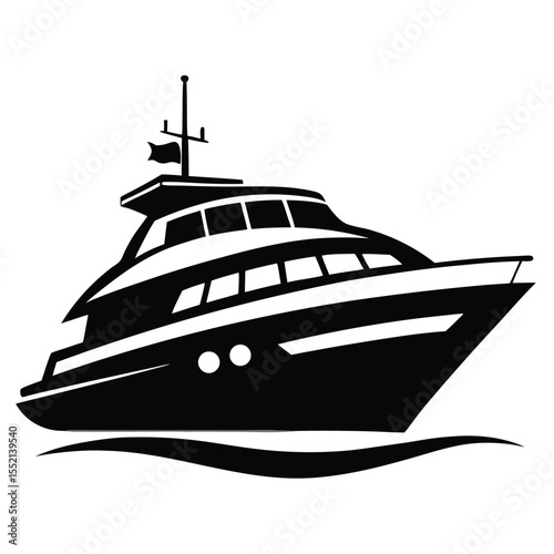 Sleek Black Silhouette of a Modern Yacht Gliding on Gentle Waves Graphic