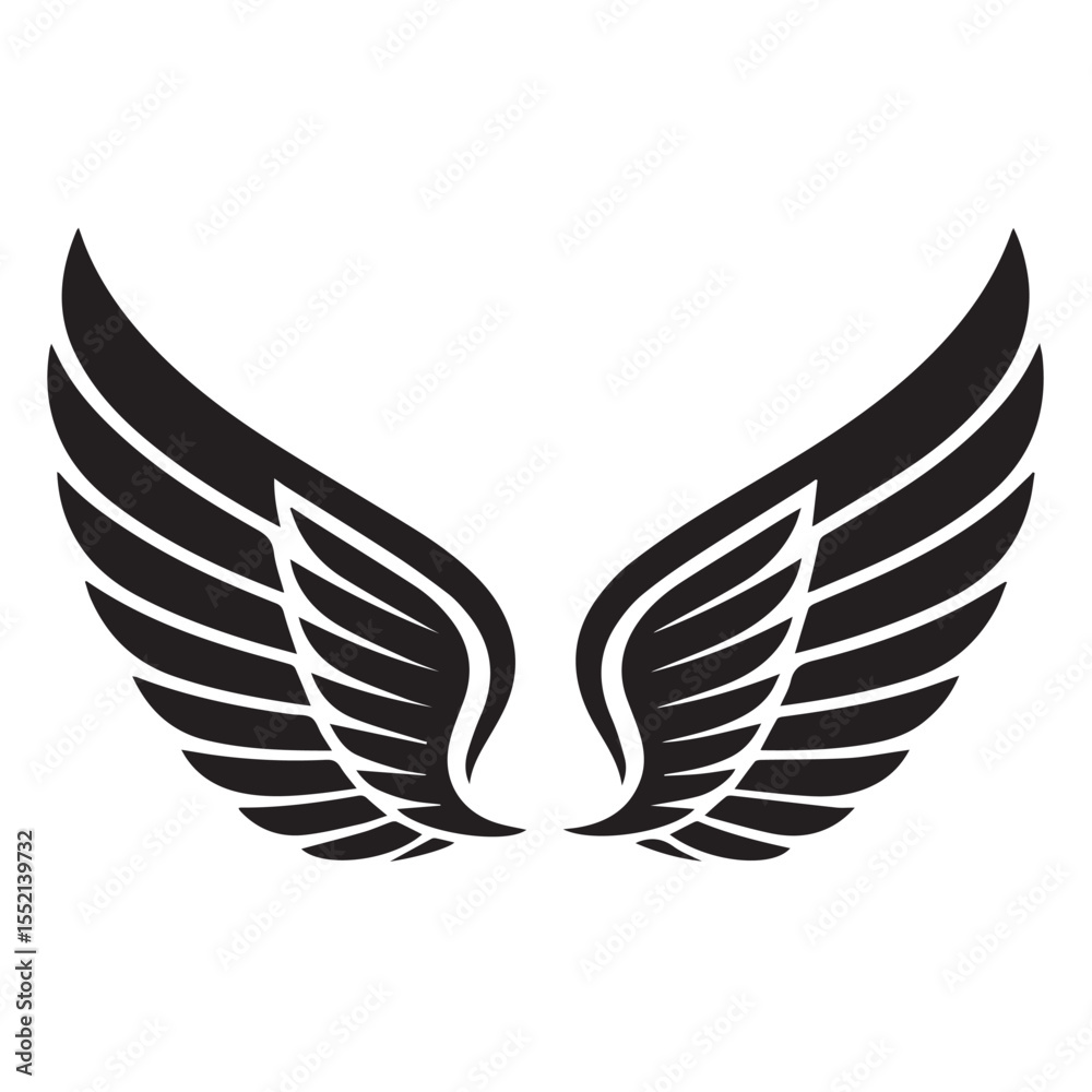 Obraz premium Stylized Angel Wings Silhouette – Elegant Black Vector Symbol of Freedom and Protection