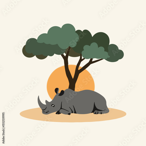 Solid color rhino vector design for World Rhino Day, including geometric, cartoon, and abstract styles to promote endangered species conservation and habitat protection.