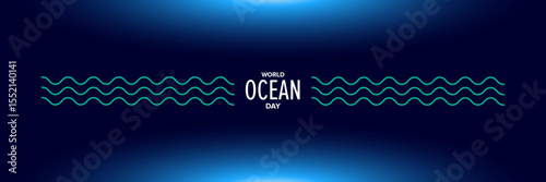 World OCEAN Day Simple Blue Drop neon style Illustration on neon blue water Background for Environmental Awareness and Sustainable Resource Use. Neon World ocean day banner design template