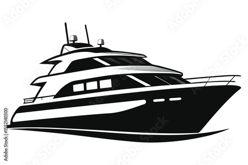 Sleek Monochrome Yacht Illustration Luxury Vessel Design with Modern Style Graphics at Sea