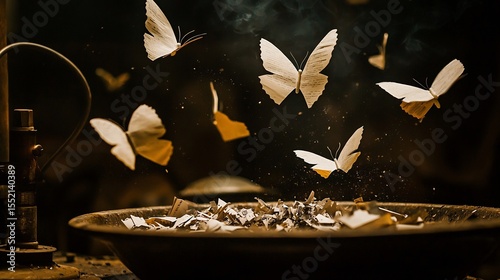 Paper shredder spitting out butterflies of recycled business plans