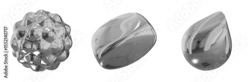 3D Chrome Metallic Abstract Shape Objects, 3d rendering steel gradient shape design element, futuristic, shiny design