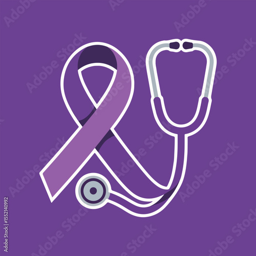 World Lymphoma Awareness Day vector design featuring purple ribbon, hands holding ribbon, and medical icons. Perfect for cancer awareness, social media posts, and healthcare campaigns.