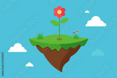 floating island with path tree and wildflowers