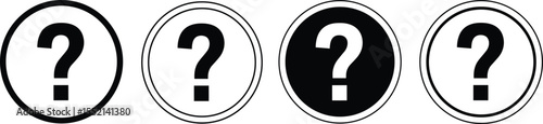 Collection of Question Mark Icons in Circles, Various Styles Including Outline and Solid Fills, Representing Help, FAQ, Inquiry, Support, Information, Doubt, Uncertainty, and Problem-Solving, User.