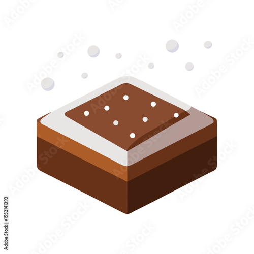 Minimalist vector of a brownie with powdered sugar, white background