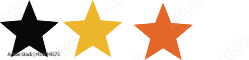 Three Stylized Star Icons in Black, Gold, and Orange Hues, Representing Rating, Quality, Favorites, Achievement, Award, Feedback, Review, and Important Mark, Ideal for User Interface.