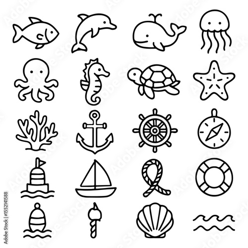 High quality and unique Marine Life, Nautical Elements line icon set 