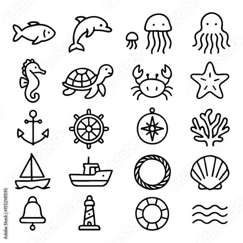 High quality and unique Marine Life, Nautical Elements line icon set 
