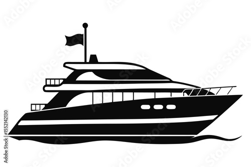 Stylish Black Silhouette of a Modern Yacht Navigating on Water Waves