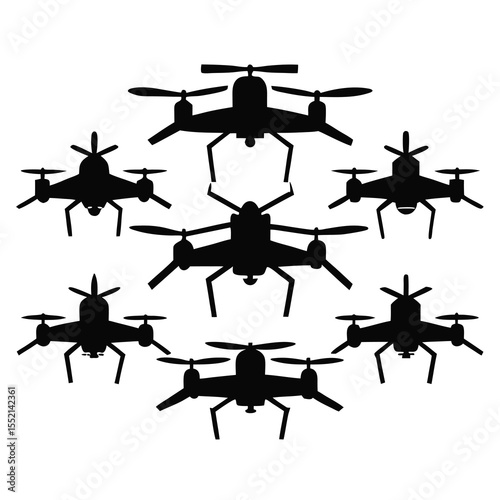 Six Black Silhouette Drones Arranged in a Circle quadcopter 1