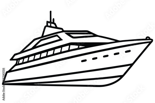 Line Art Illustration of Modern Luxury Yacht Vessel Boat Side View