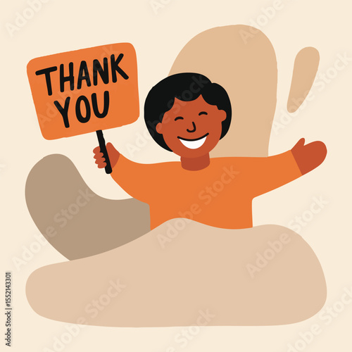 Thankfulness vector set featuring smiling people, gratitude tree with heart leaves, gift box, and handwritten thank you notes in flat solid colors for World Gratitude Day designs and posters.
