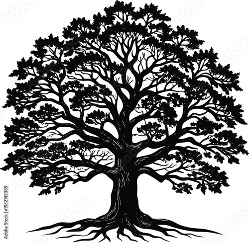 Set of diverse vector tree silhouettes, perfect for nature-inspired design with leaf, branch, and floral elements illustrating spring, summer, or autumn growth