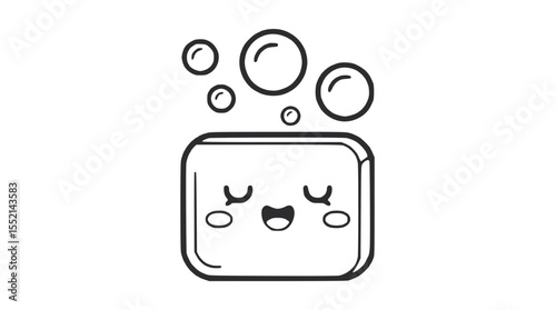 Kawaii Soap Bar Blowing Bubbles Vector for Bathroom Decor, Cleanliness Awareness, School Projects, and Kids' Hygiene Kits