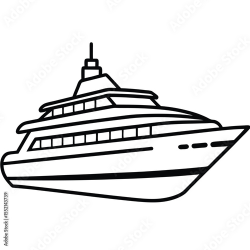 Sleek Yacht Outline Black and White Vessel with Detailed Design Elements