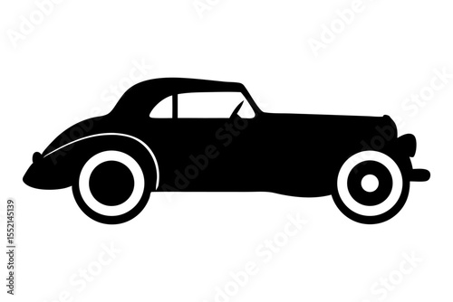 Classic Car Silhouette: Elegant silhouette of a vintage coupe, showcasing classic car design elements. Perfect for automotive, nostalgia, or travel themes.