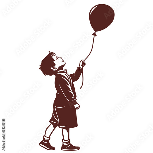 Young boy silhouette holding a balloon looking up child