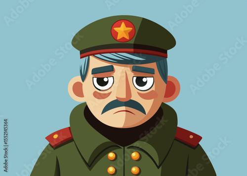 Sad World War 1 veteran in military uniform with a solemn expression, reflecting on the past, surrounded by muted colors, symbolizing the horrors of war and its lasting impact