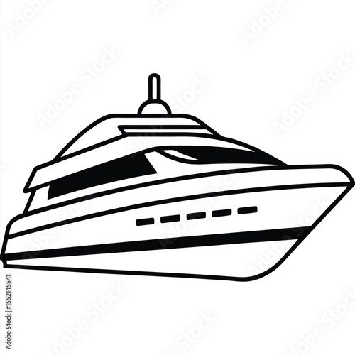 Outlined Illustration of a Modern Yacht Design with Sleek Lines and Curves